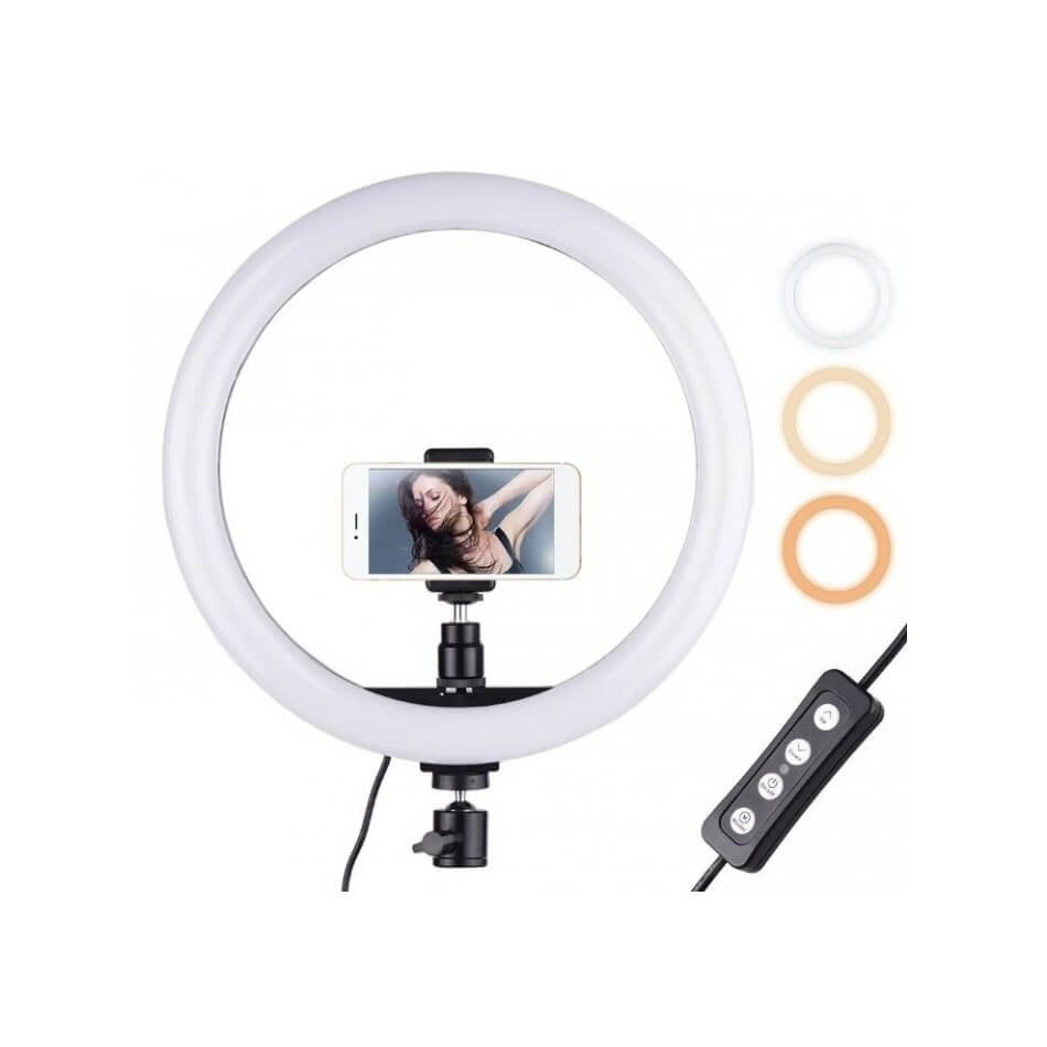 Professional 10-inch LED Ring Fill Light with Universal Phone Holder & Dimmable Lighting Modes